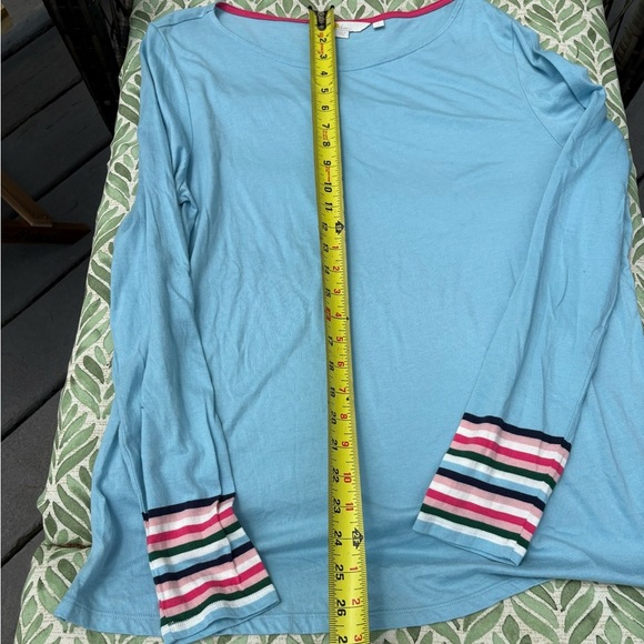 Boden | light Blue Striped Cuff Long Sleeve Boat Neck Tee, Large - Picture 4 of 8